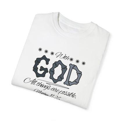 Faith Inspired T-shirt Matthew 19:26 Monochrome Design