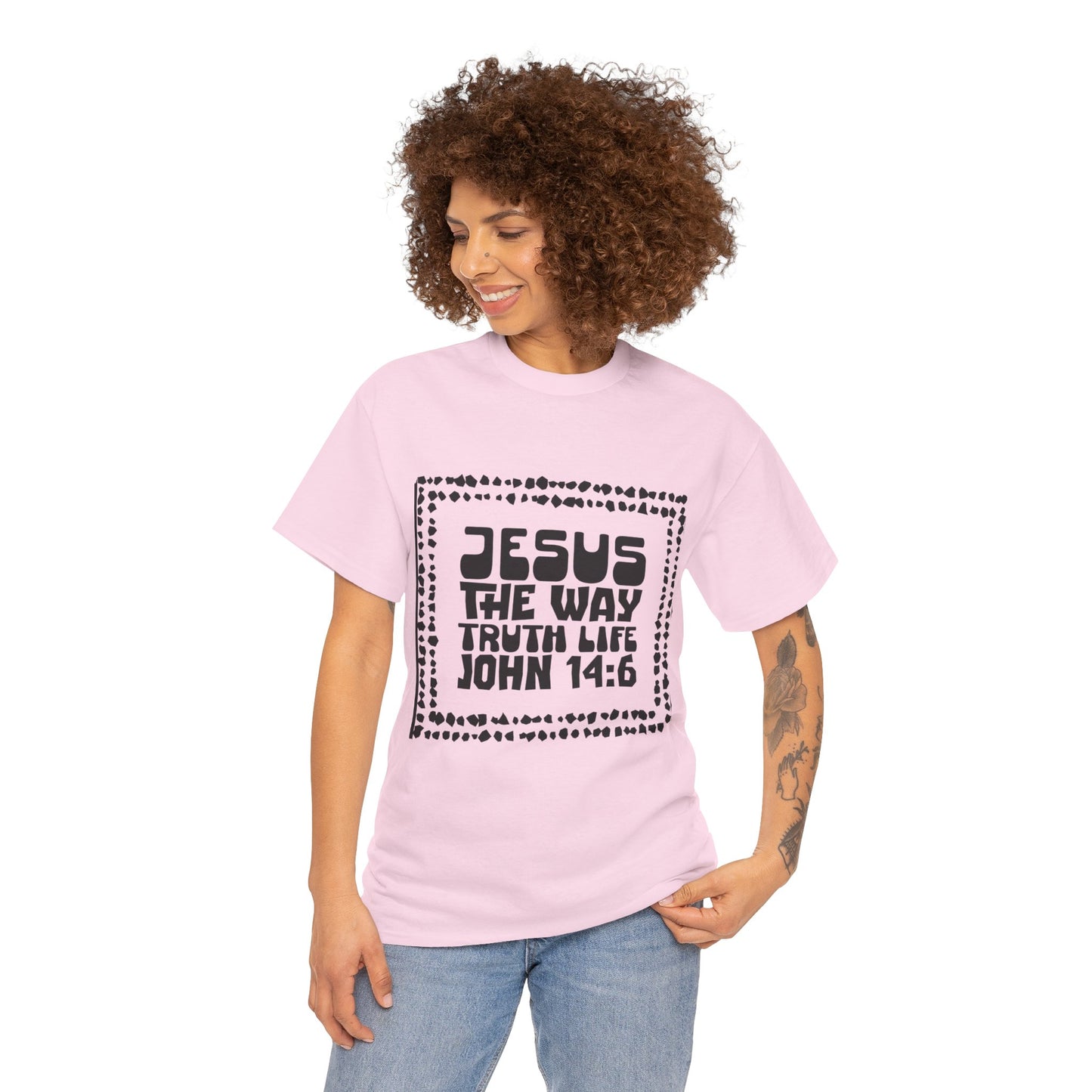 Christian Unisex Tee with Hot Chunky Funky Letters and Abstract Beads - John 14:6
