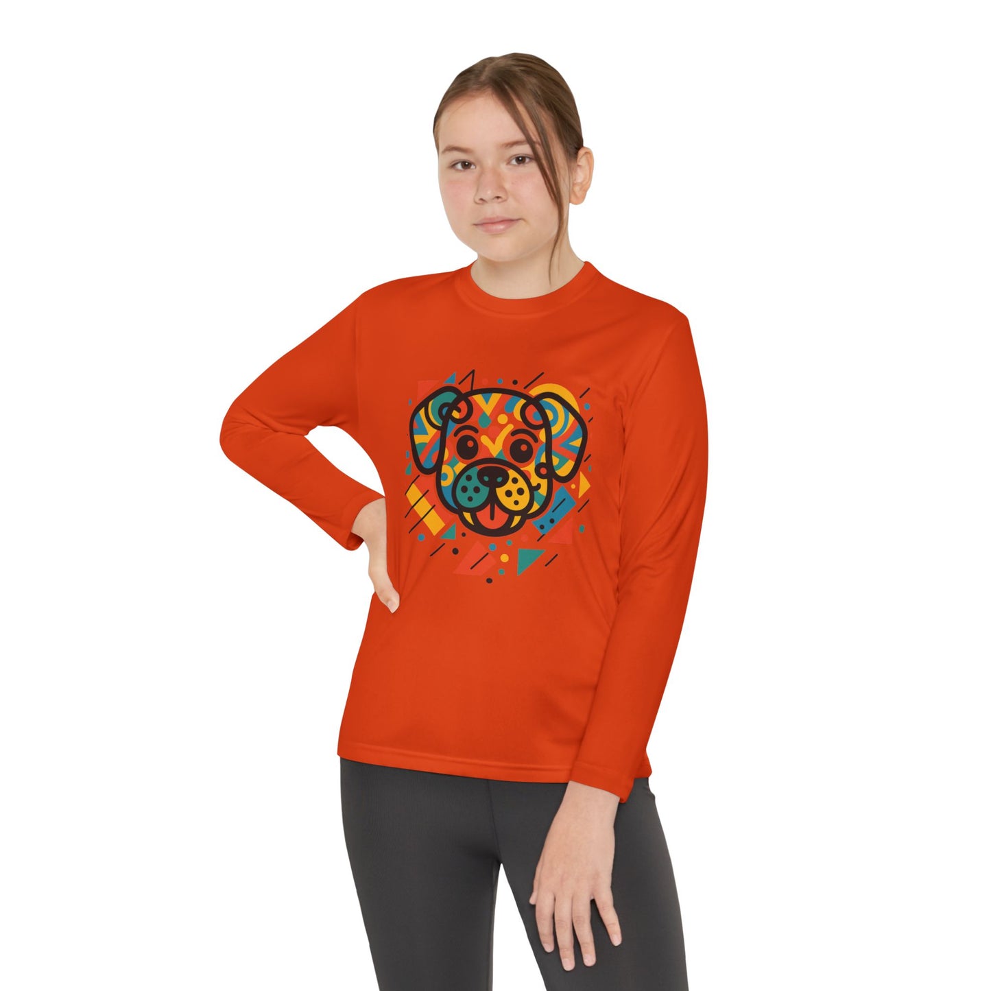 Youth Long Sleeve Tee - Colorful Geometric Dog Design