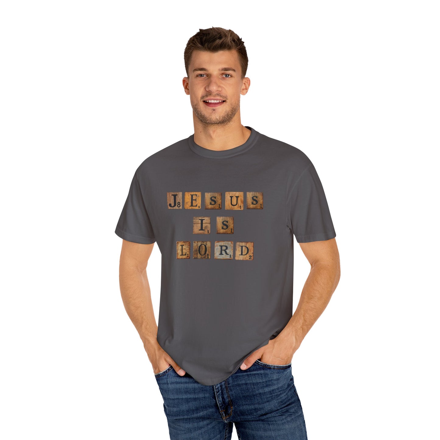 Jesus is Lord Scrabble Tile Unisex Garment-Dyed T-shirt