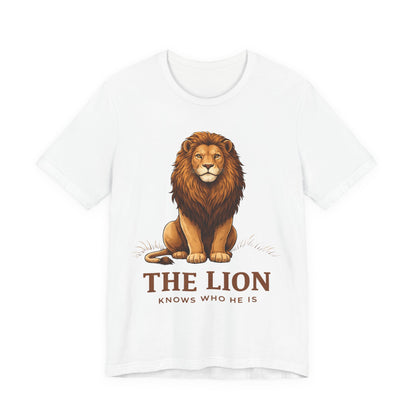 The Lion Knows Who He Is Tee — Confident Identity Lion Graphic Shirt