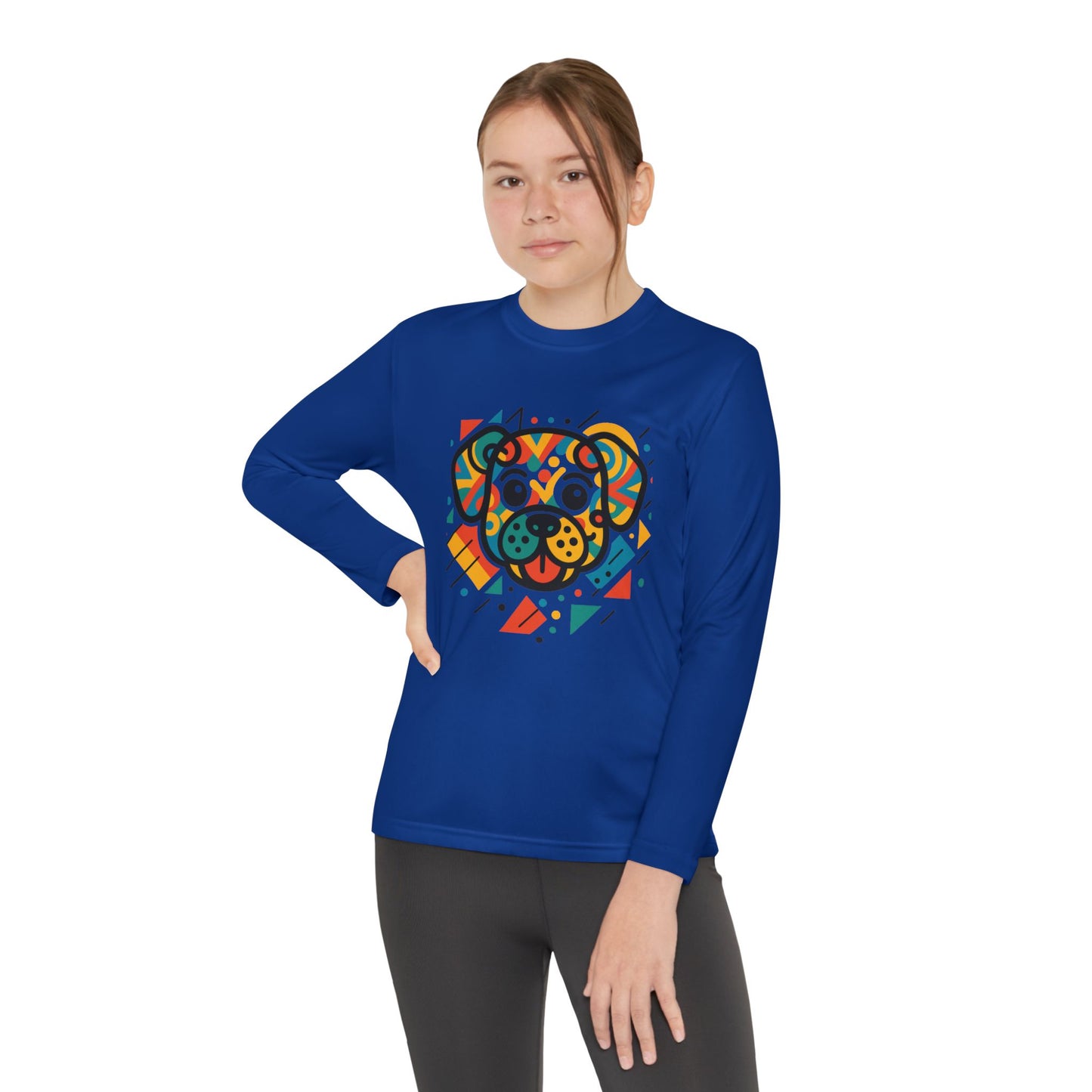 Youth Long Sleeve Tee - Colorful Geometric Dog Design