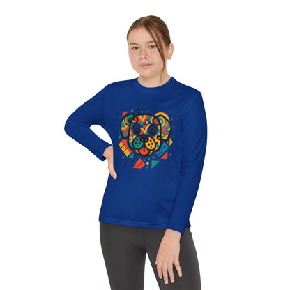 Youth Long Sleeve Tee - Colorful Geometric Dog Design