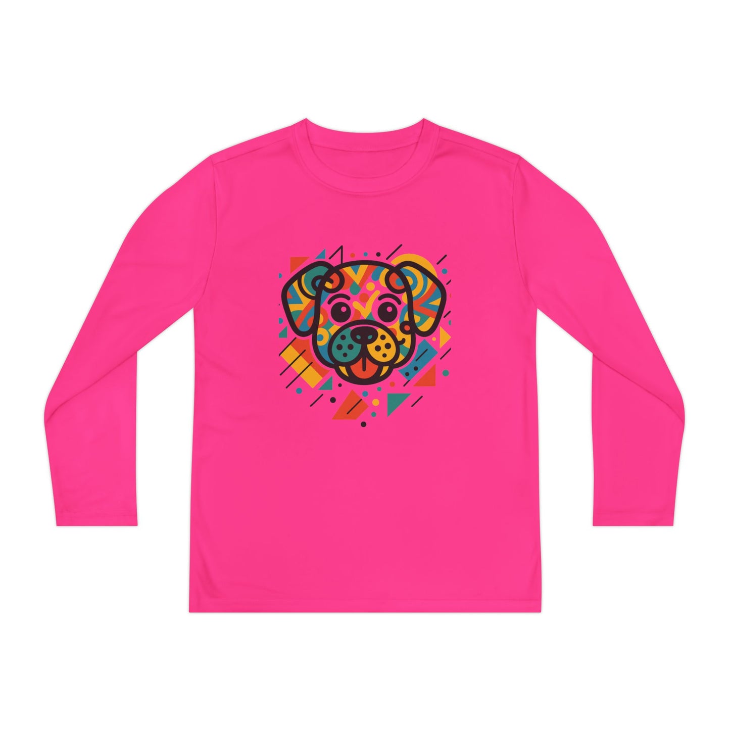Youth Long Sleeve Tee - Colorful Geometric Dog Design