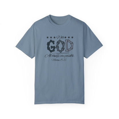 Faith Inspired T-shirt Matthew 19:26 Monochrome Design