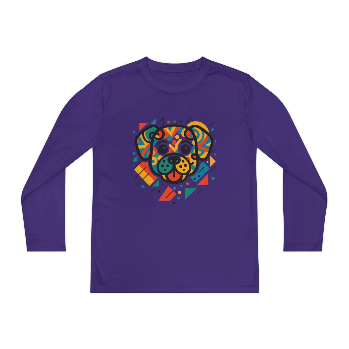 Youth Long Sleeve Tee - Colorful Geometric Dog Design