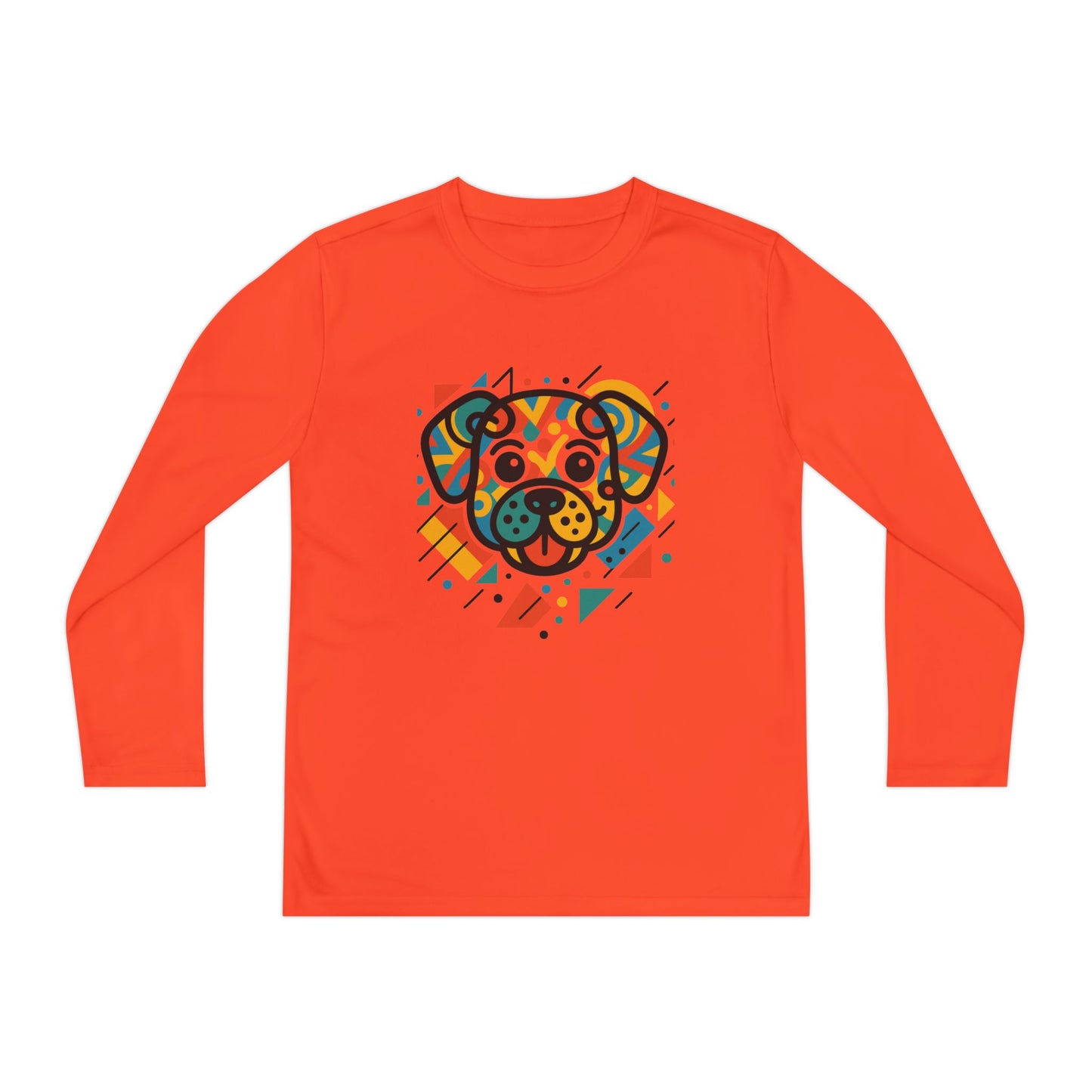 Youth Long Sleeve Tee - Colorful Geometric Dog Design