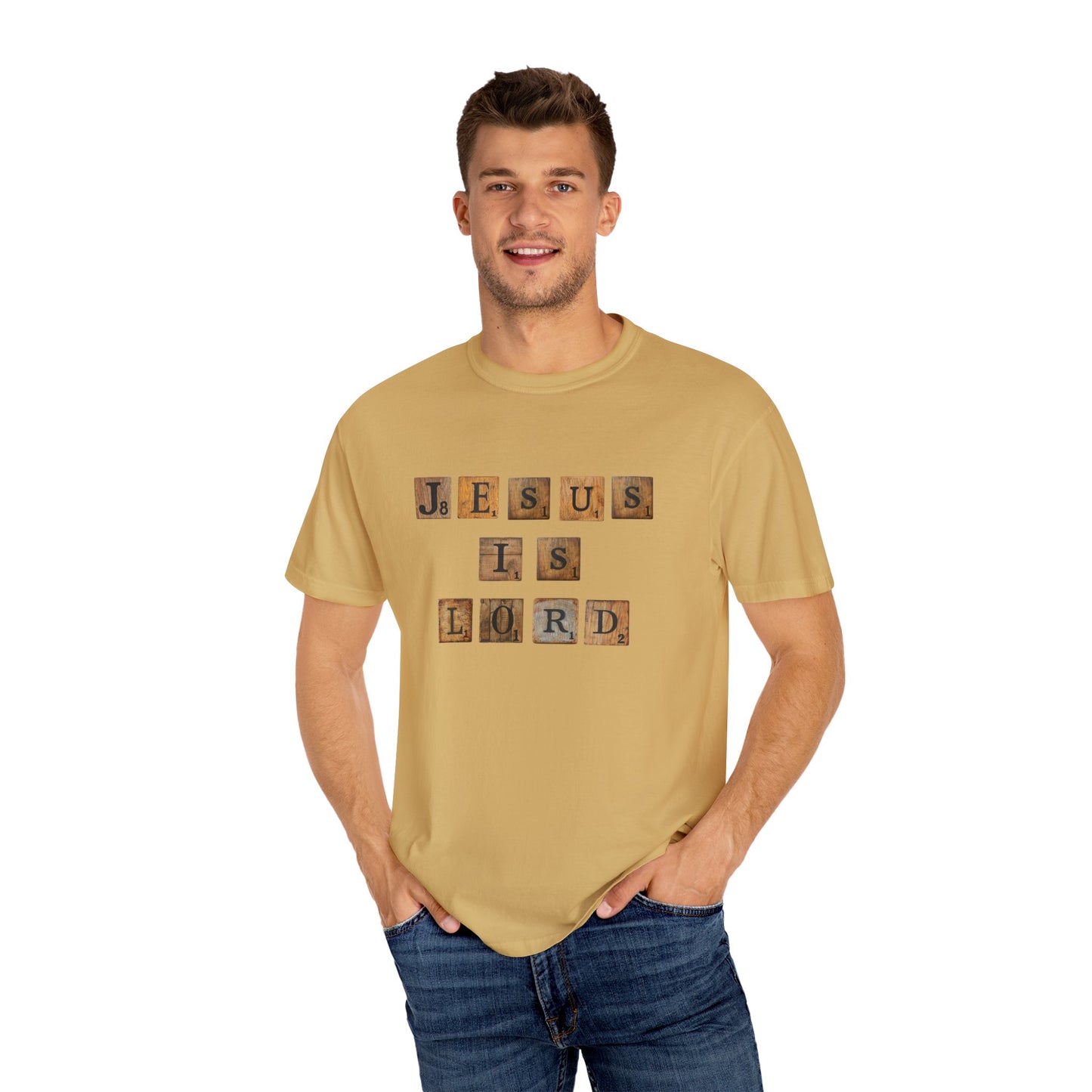 Jesus is Lord Scrabble Tile Unisex Garment-Dyed T-shirt