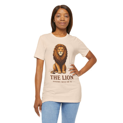 The Lion Knows Who He Is Tee — Confident Identity Lion Graphic Shirt