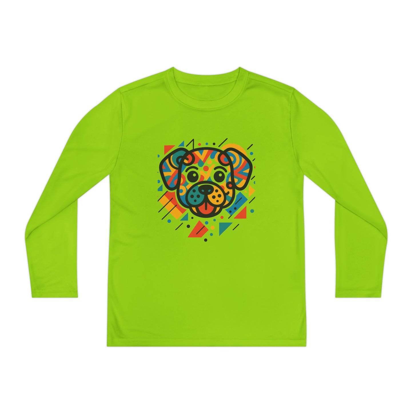 Youth Long Sleeve Tee - Colorful Geometric Dog Design