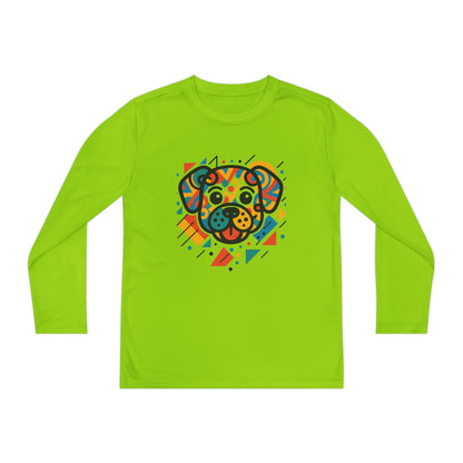 Youth Long Sleeve Tee - Colorful Geometric Dog Design