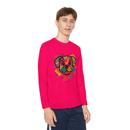 Youth Long Sleeve Tee - Colorful Geometric Dog Design