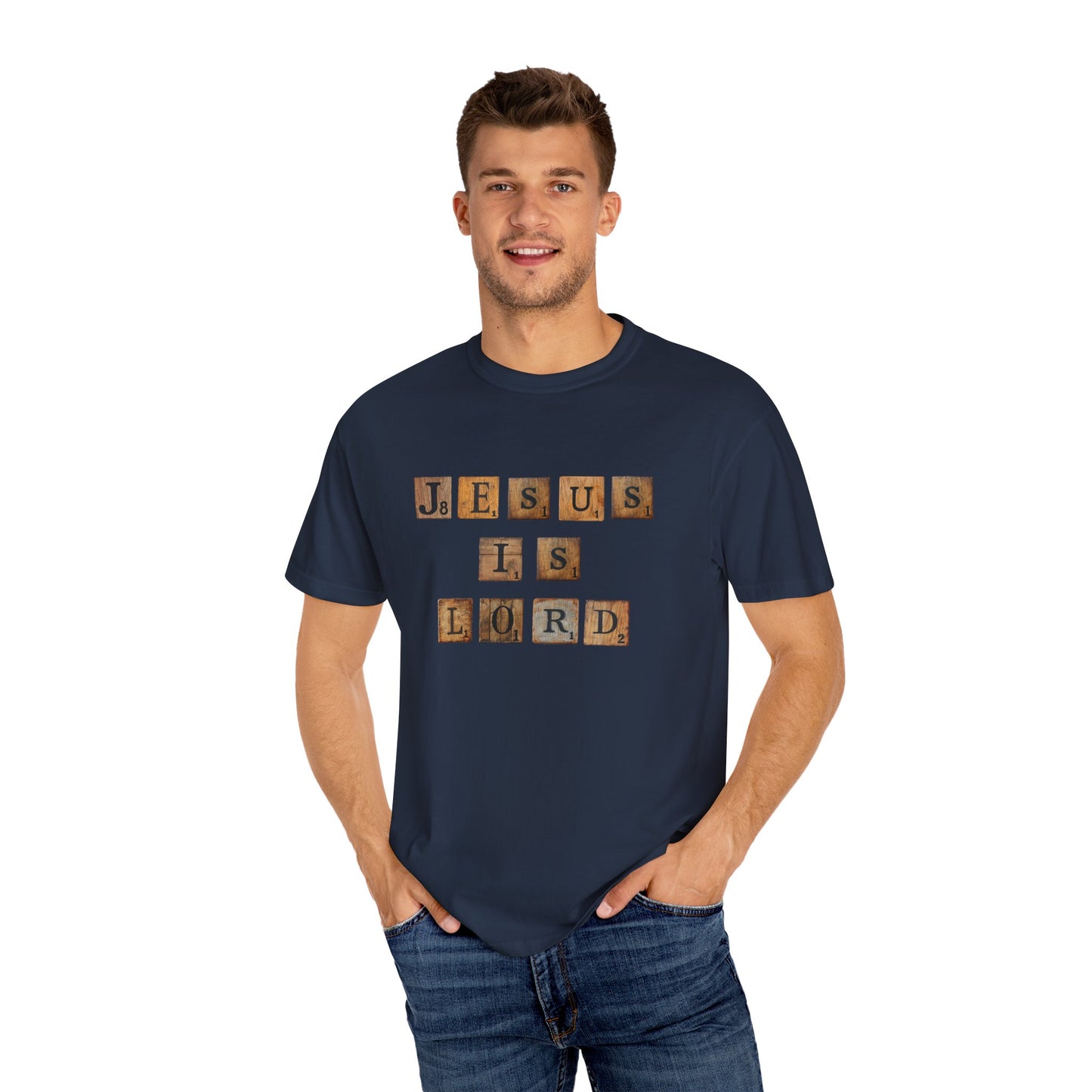 Jesus is Lord Scrabble Tile Unisex Garment-Dyed T-shirt