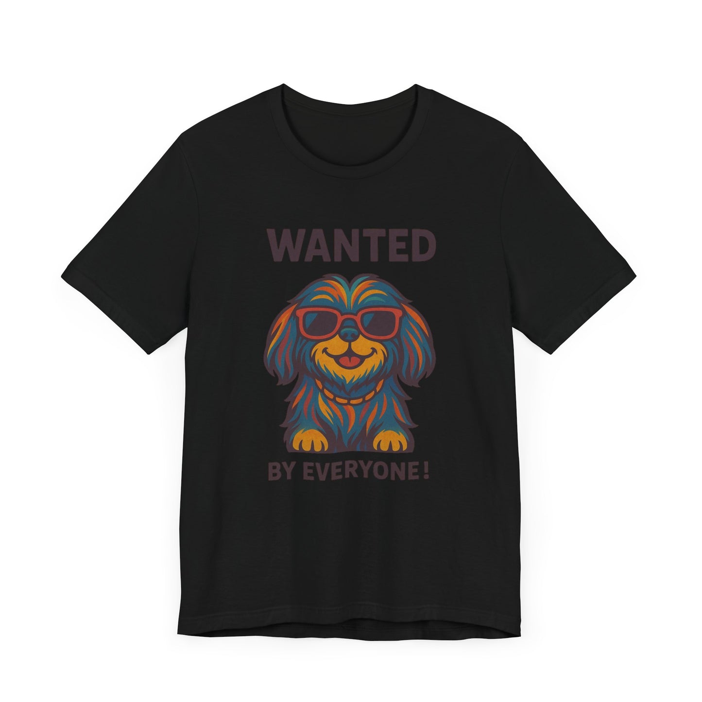 Shitzu Unisex Tee with Multicolored Fur and Sunglasses Design