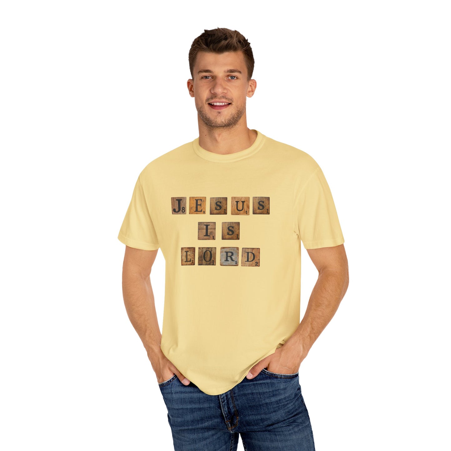 Jesus is Lord Scrabble Tile Unisex Garment-Dyed T-shirt