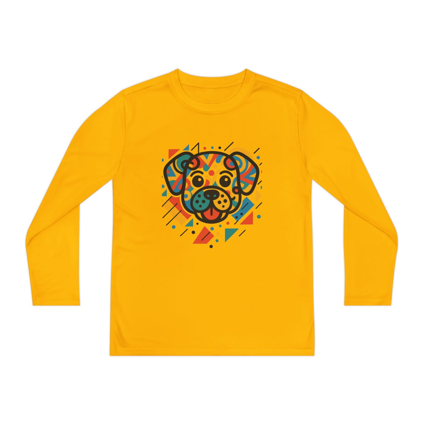 Youth Long Sleeve Tee - Colorful Geometric Dog Design