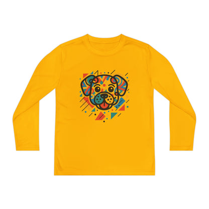 Youth Long Sleeve Tee - Colorful Geometric Dog Design