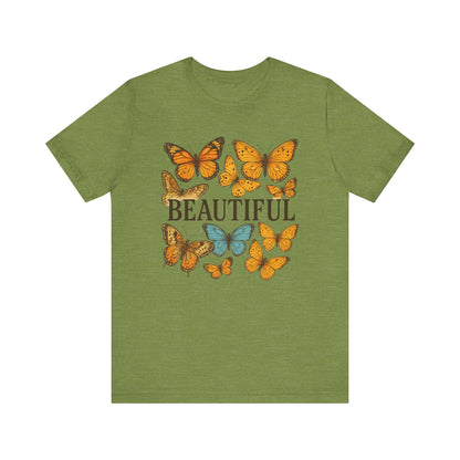 T-Shirt - 'BEAUTIFUL' Yellow Butterfly Design Short Sleeve Tee