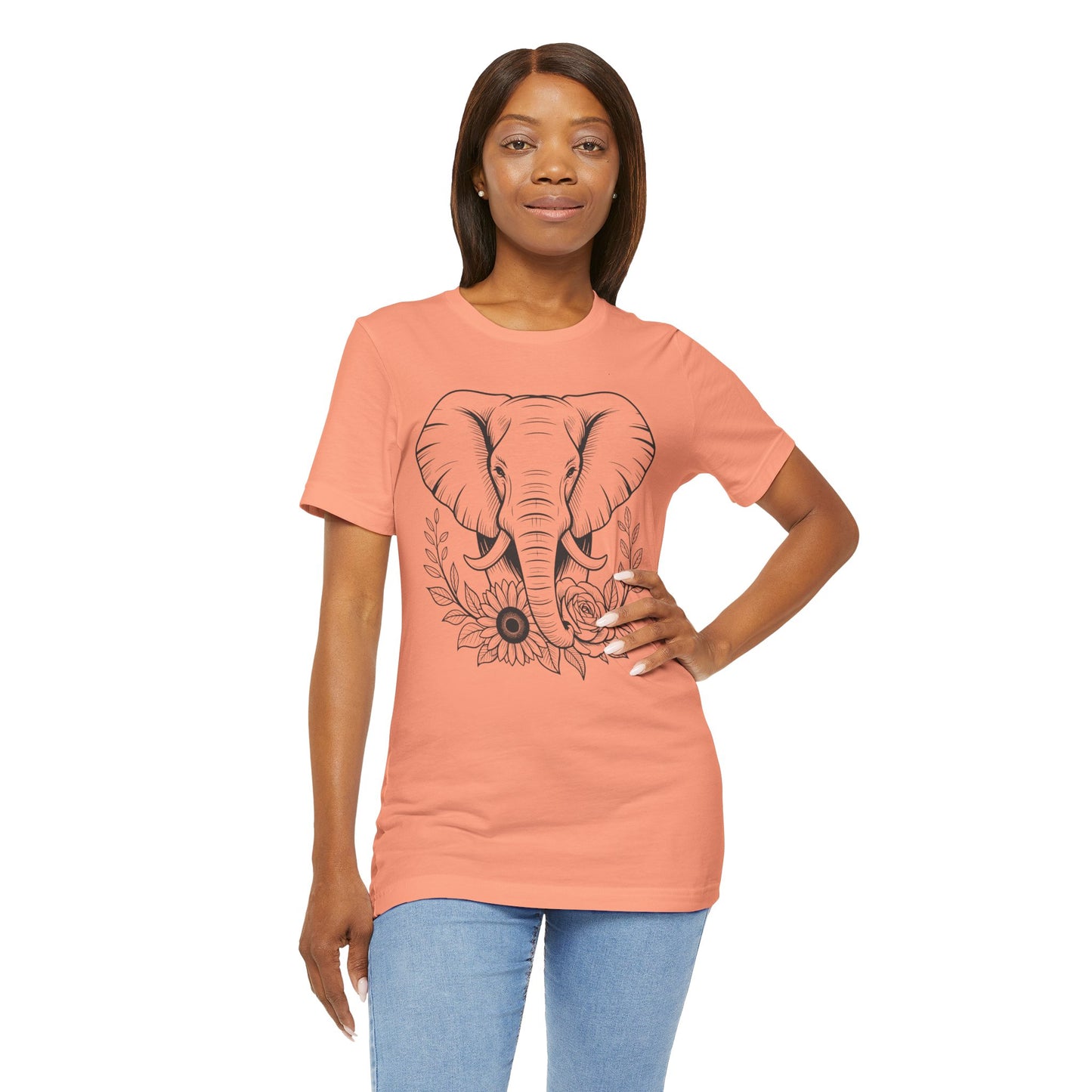 Elephant & Floral Strength T-Shirt — "Strength Meets Beauty"