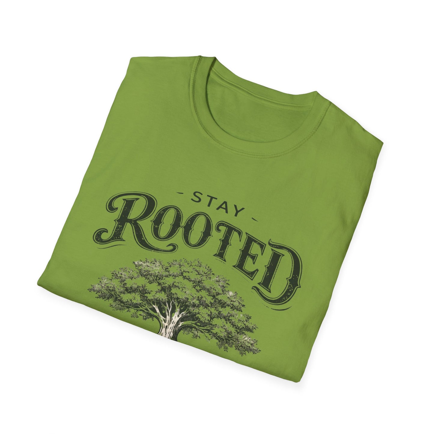 Stay Rooted Tree T-Shirt — Colossians 2:7 Scripture Tee