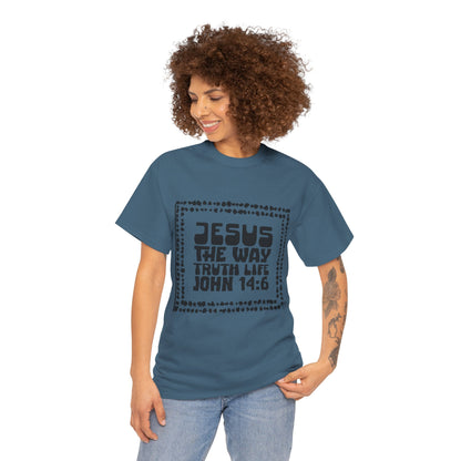 Christian Unisex Tee with Hot Chunky Funky Letters and Abstract Beads - John 14:6