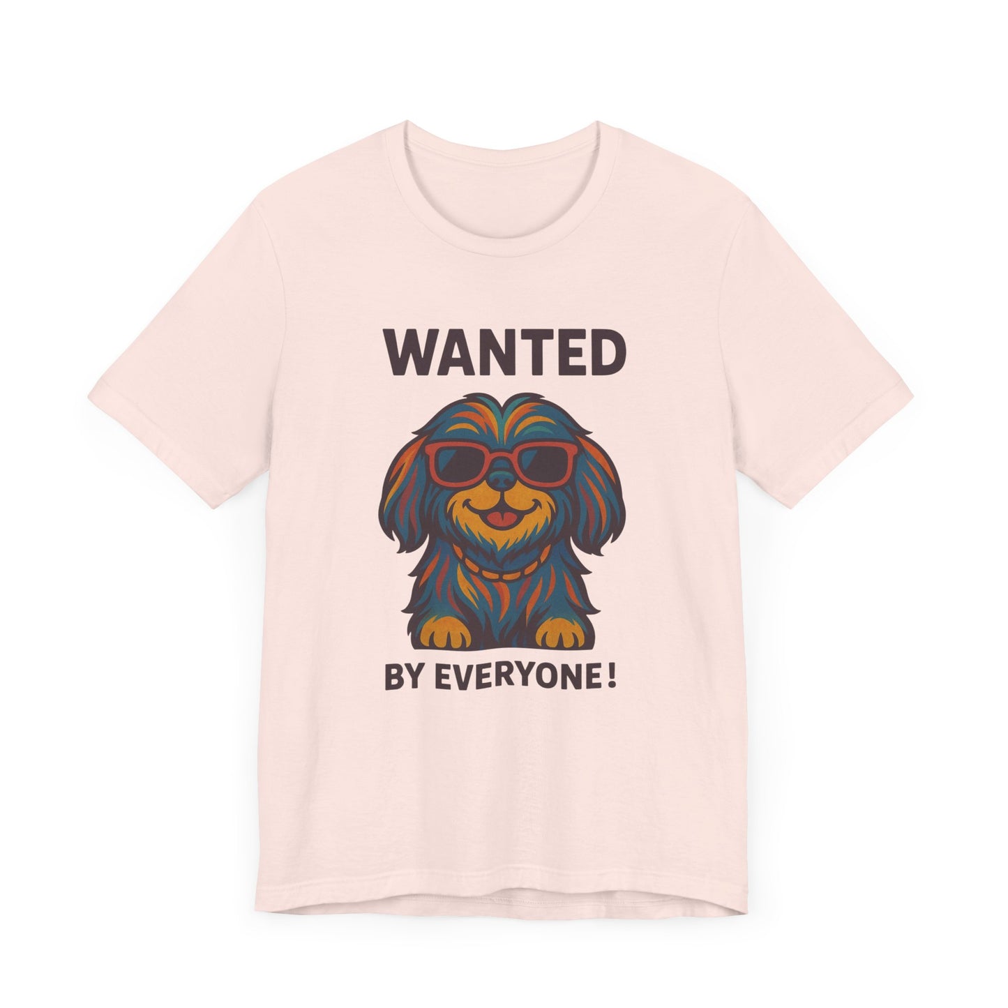 Shitzu Unisex Tee with Multicolored Fur and Sunglasses Design