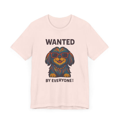 Shitzu Unisex Tee with Multicolored Fur and Sunglasses Design