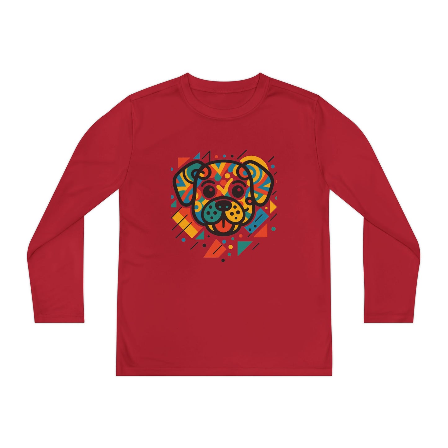 Youth Long Sleeve Tee - Colorful Geometric Dog Design