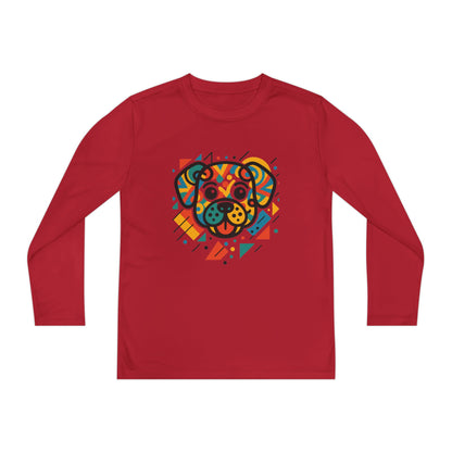 Youth Long Sleeve Tee - Colorful Geometric Dog Design