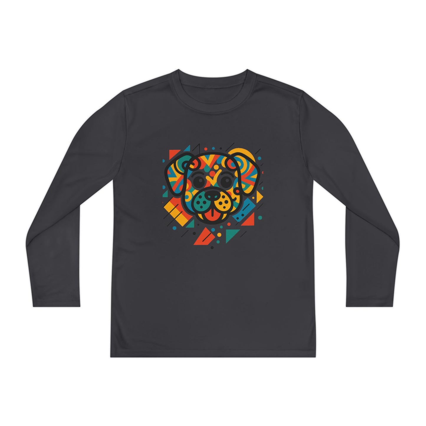 Youth Long Sleeve Tee - Colorful Geometric Dog Design