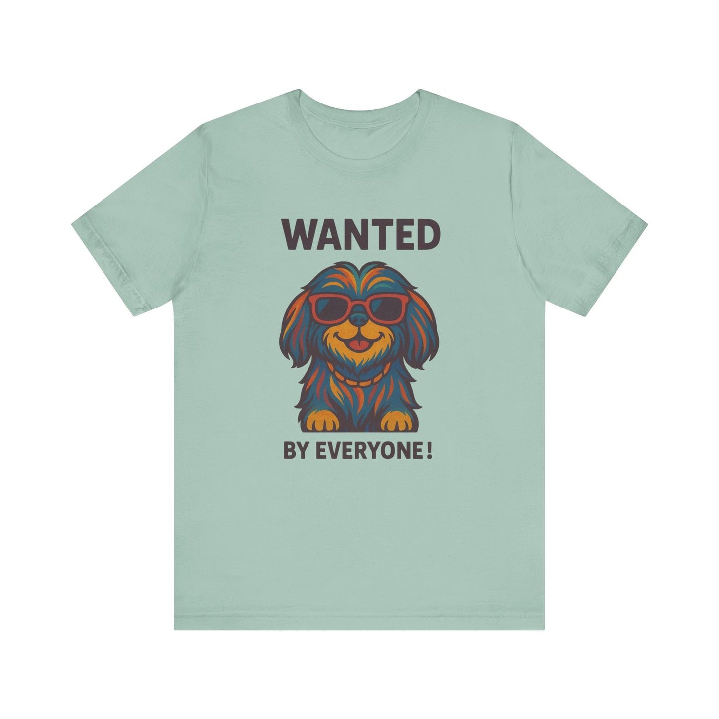 Shitzu Unisex Tee with Multicolored Fur and Sunglasses Design