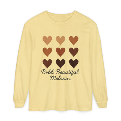 Unisex Long Sleeve T-Shirt - Bold, Beautiful Melanin - Celebrate Diversity, Perfect for Everyday Wear, Gift for Friends and Family