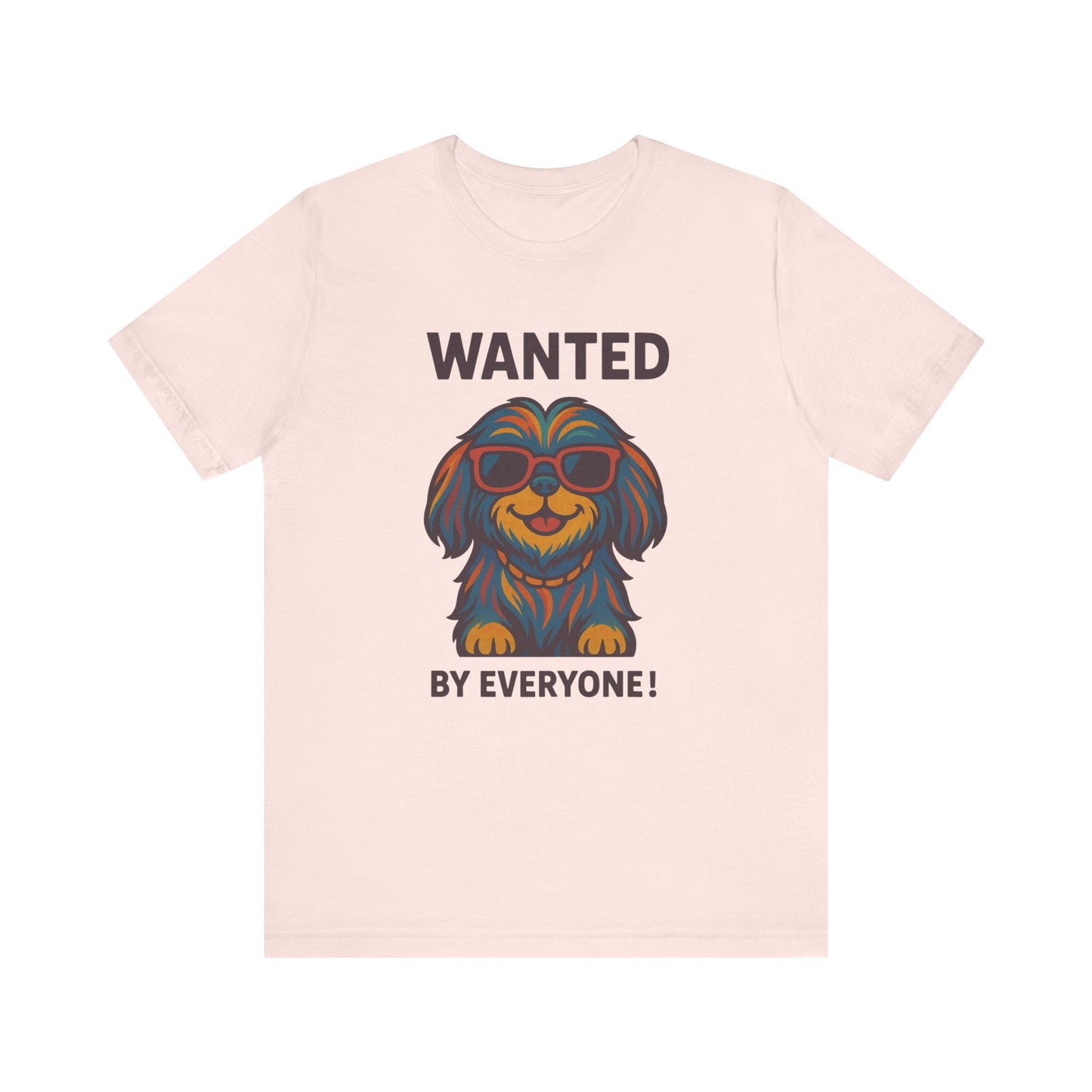 Shitzu Unisex Tee with Multicolored Fur and Sunglasses Design