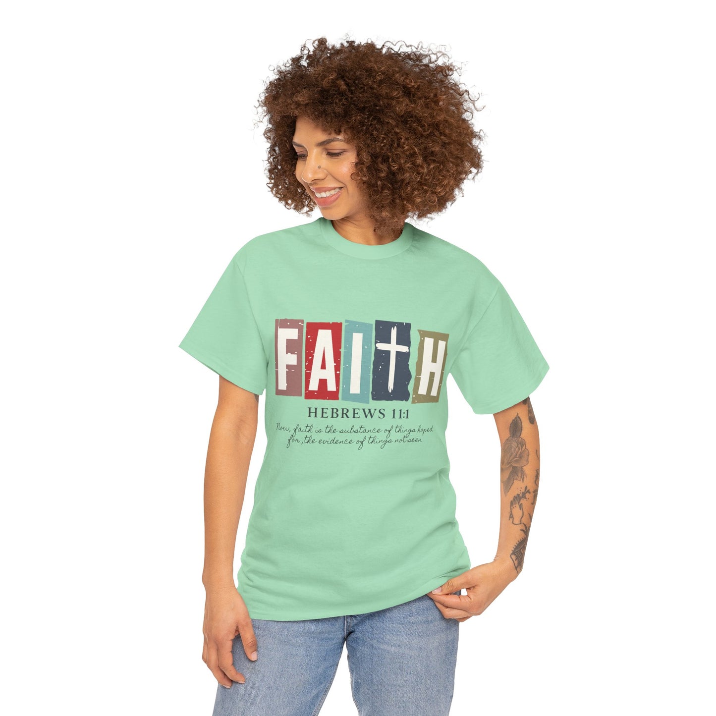 Funky Christian Tee - Colorful FAITH Design - Hebrews 11:1