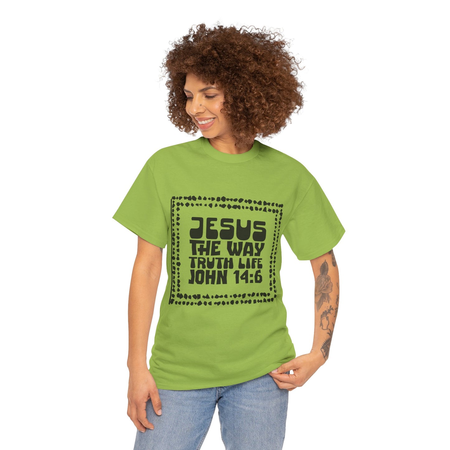 Christian Unisex Tee with Hot Chunky Funky Letters and Abstract Beads - John 14:6