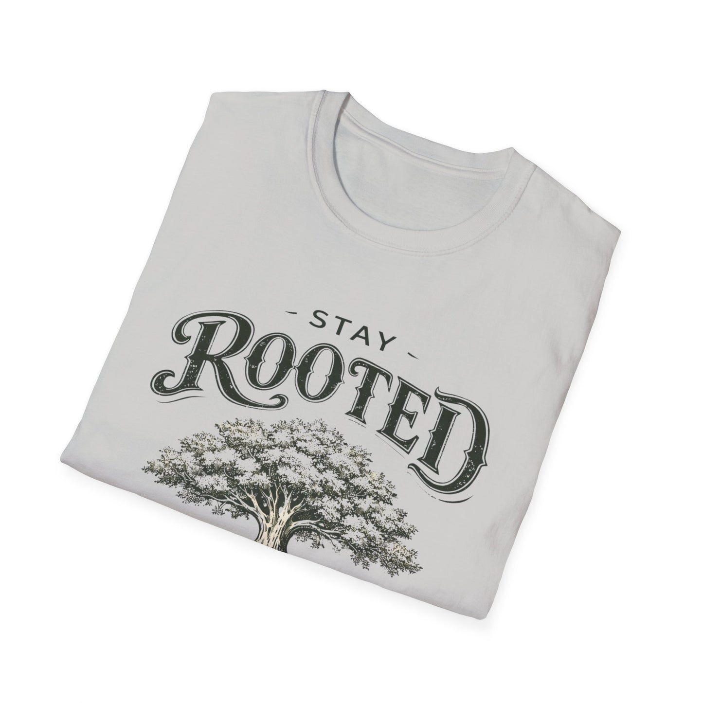 Stay Rooted Tree T-Shirt — Colossians 2:7 Scripture Tee