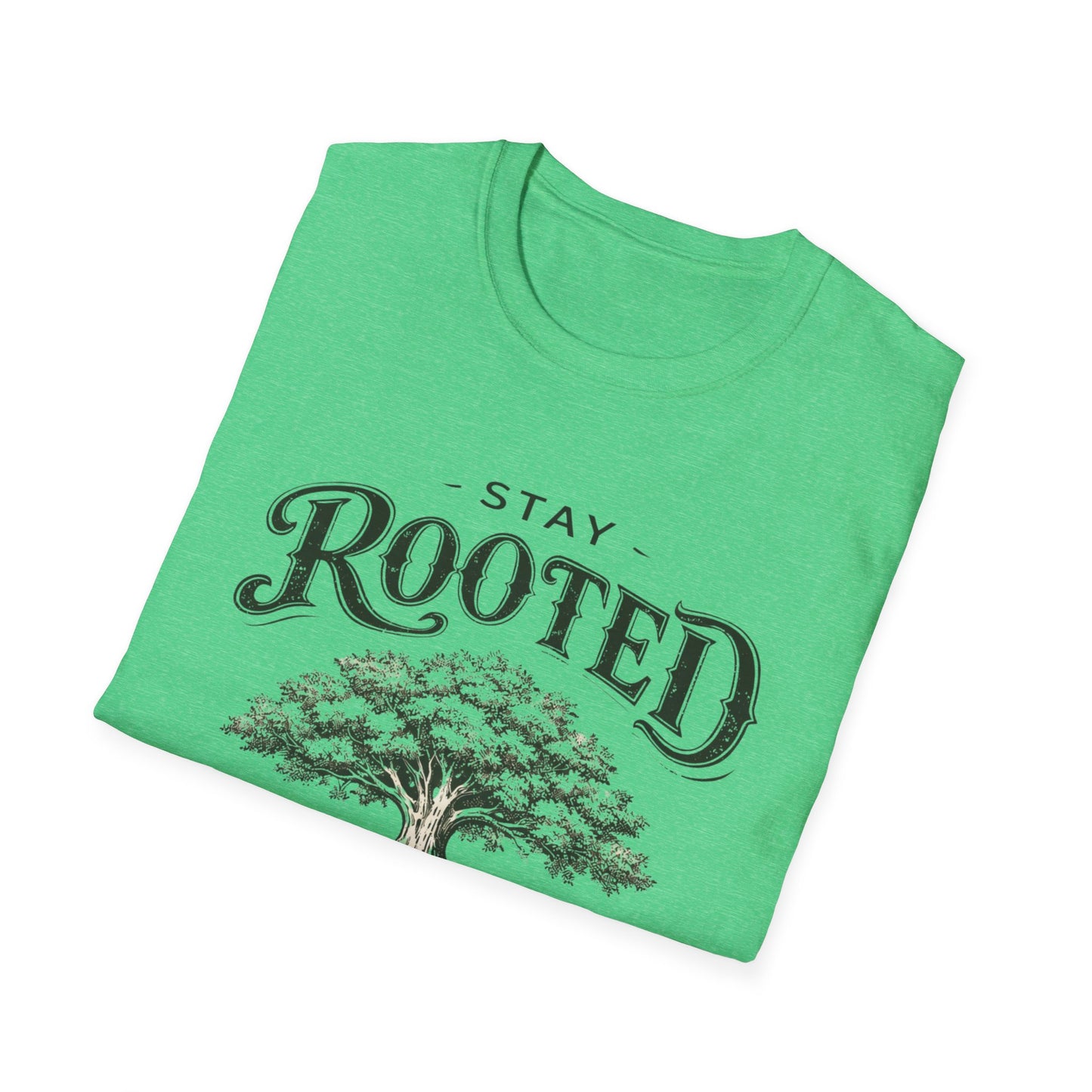 Stay Rooted Tree T-Shirt — Colossians 2:7 Scripture Tee