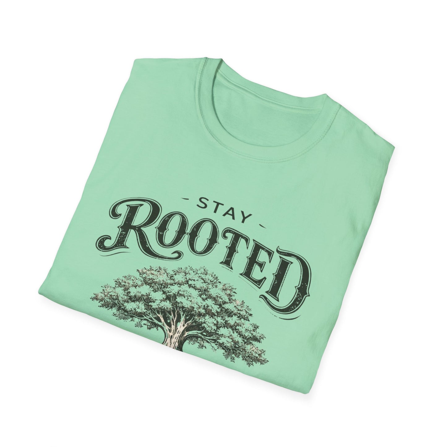 Stay Rooted Tree T-Shirt — Colossians 2:7 Scripture Tee