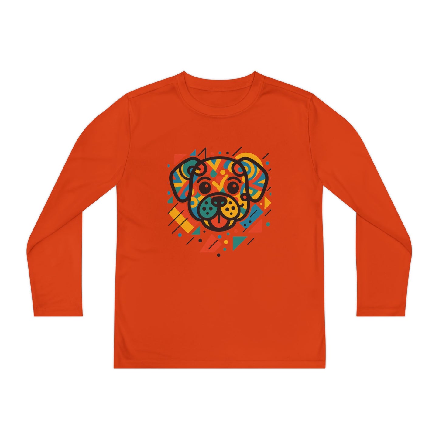 Youth Long Sleeve Tee - Colorful Geometric Dog Design