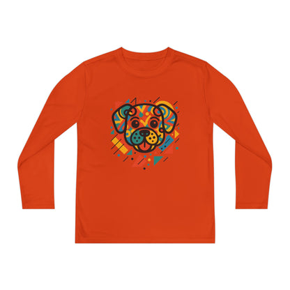 Youth Long Sleeve Tee - Colorful Geometric Dog Design