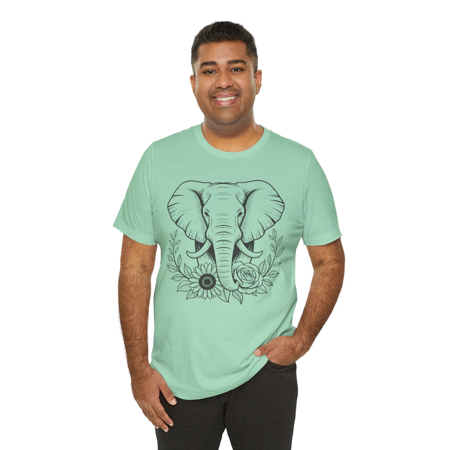 Elephant & Floral Strength T-Shirt — "Strength Meets Beauty"