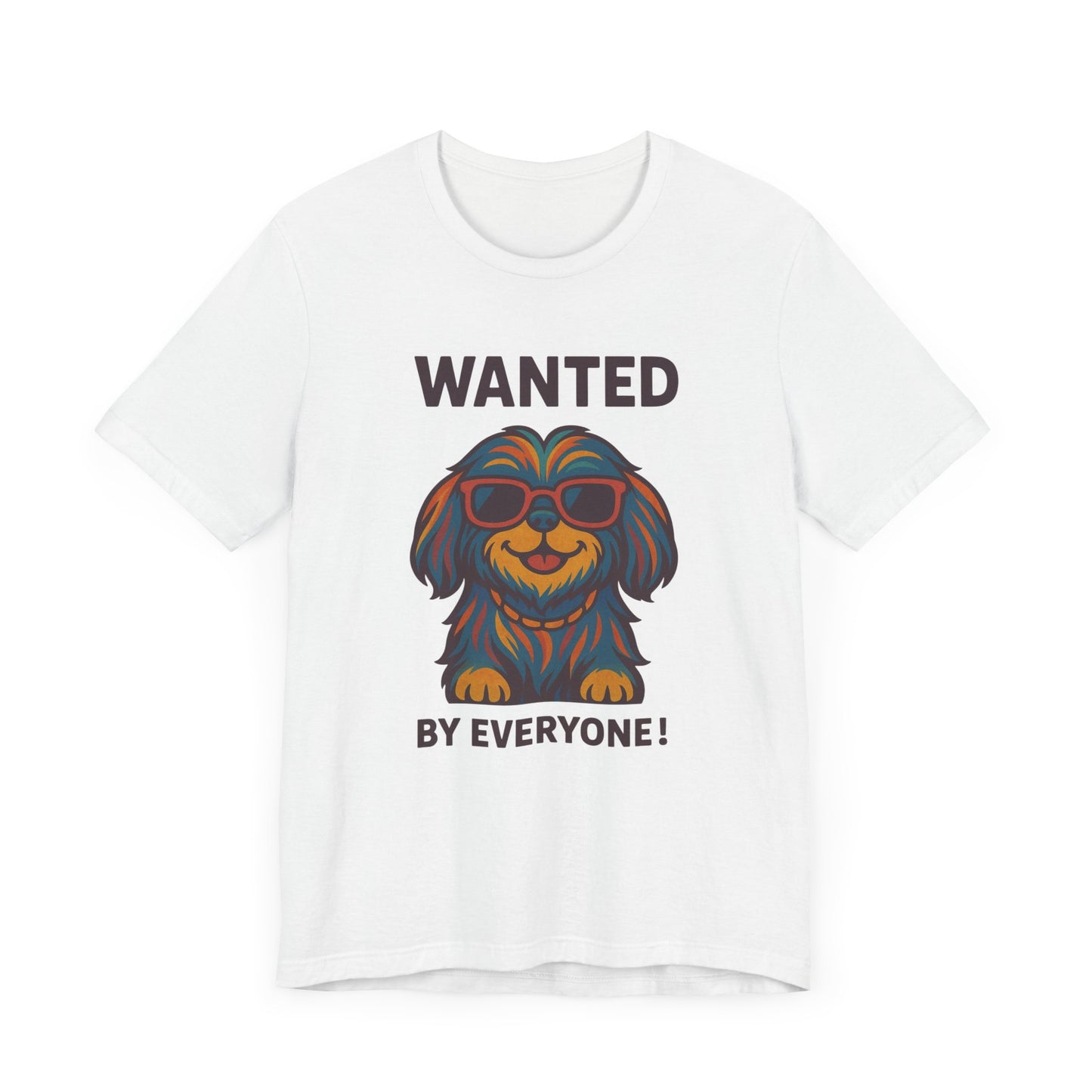 Shitzu Unisex Tee with Multicolored Fur and Sunglasses Design