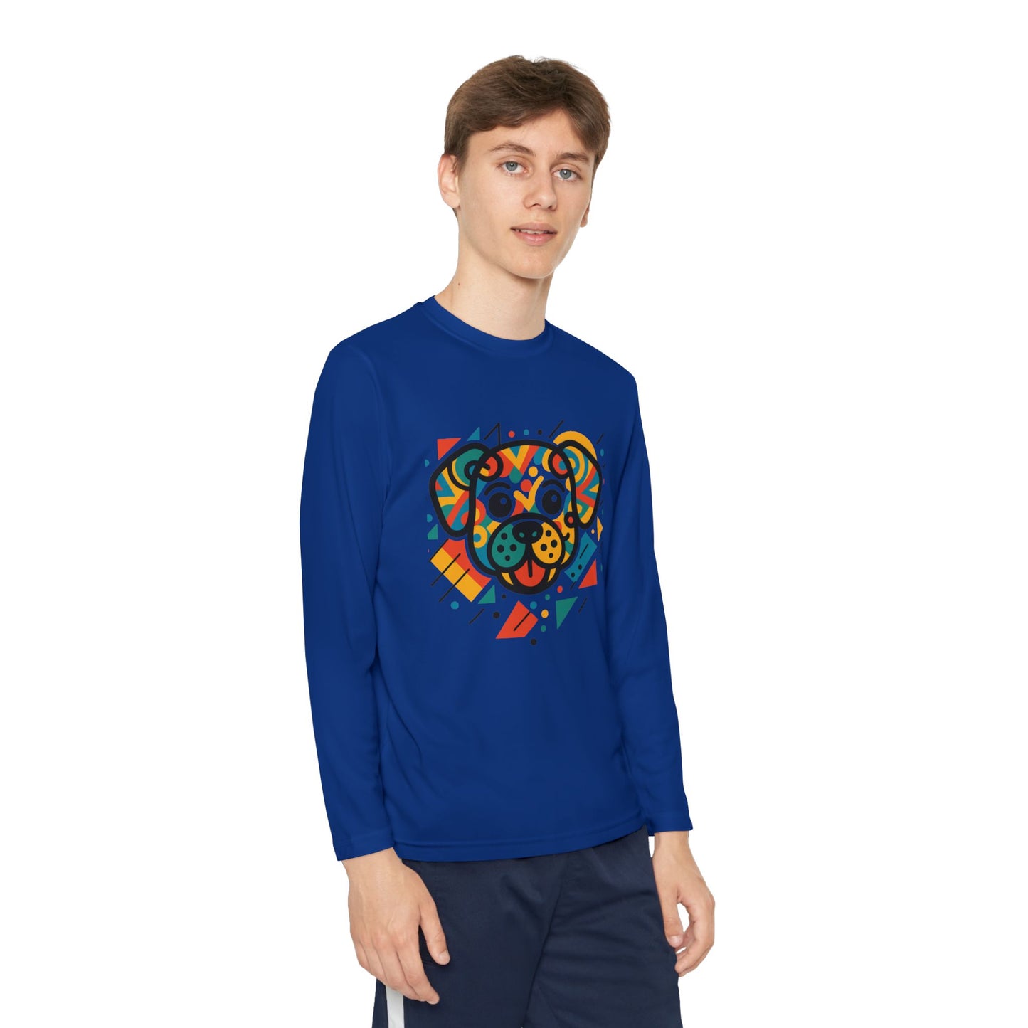 Youth Long Sleeve Tee - Colorful Geometric Dog Design