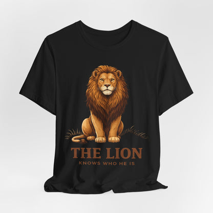 The Lion Knows Who He Is Tee — Confident Identity Lion Graphic Shirt
