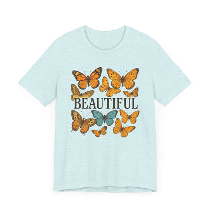 T-Shirt - 'BEAUTIFUL' Yellow Butterfly Design Short Sleeve Tee
