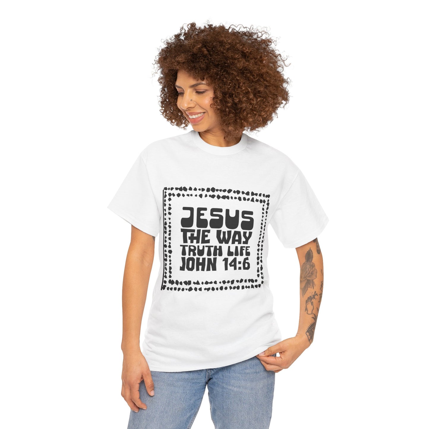 Christian Unisex Tee with Hot Chunky Funky Letters and Abstract Beads - John 14:6