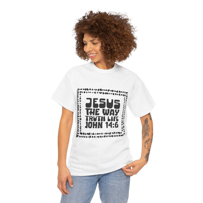 Christian Unisex Tee with Hot Chunky Funky Letters and Abstract Beads - John 14:6