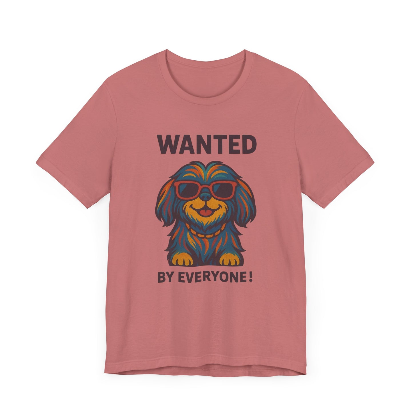 Shitzu Unisex Tee with Multicolored Fur and Sunglasses Design