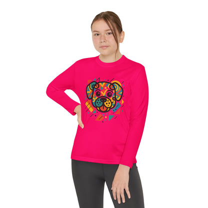 Youth Long Sleeve Tee - Colorful Geometric Dog Design