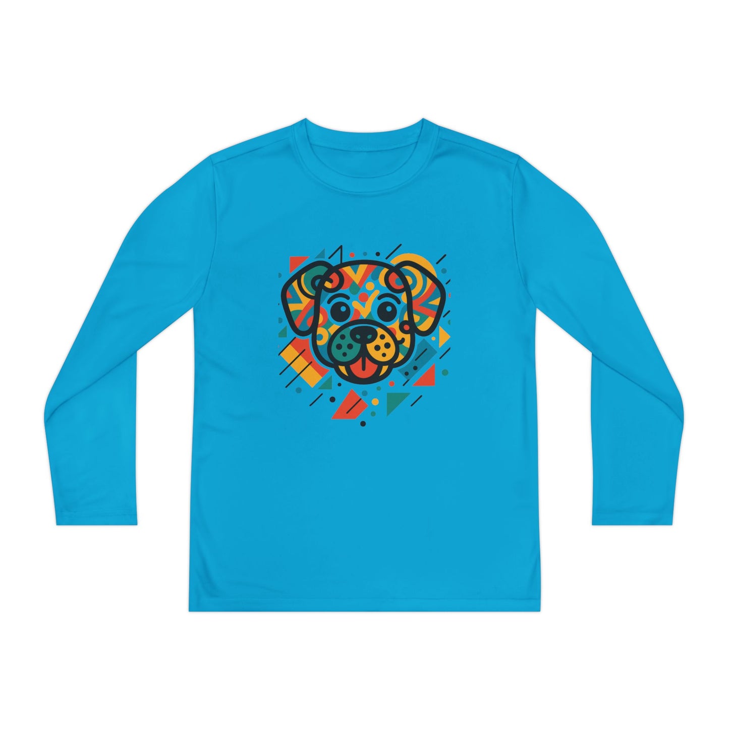 Youth Long Sleeve Tee - Colorful Geometric Dog Design